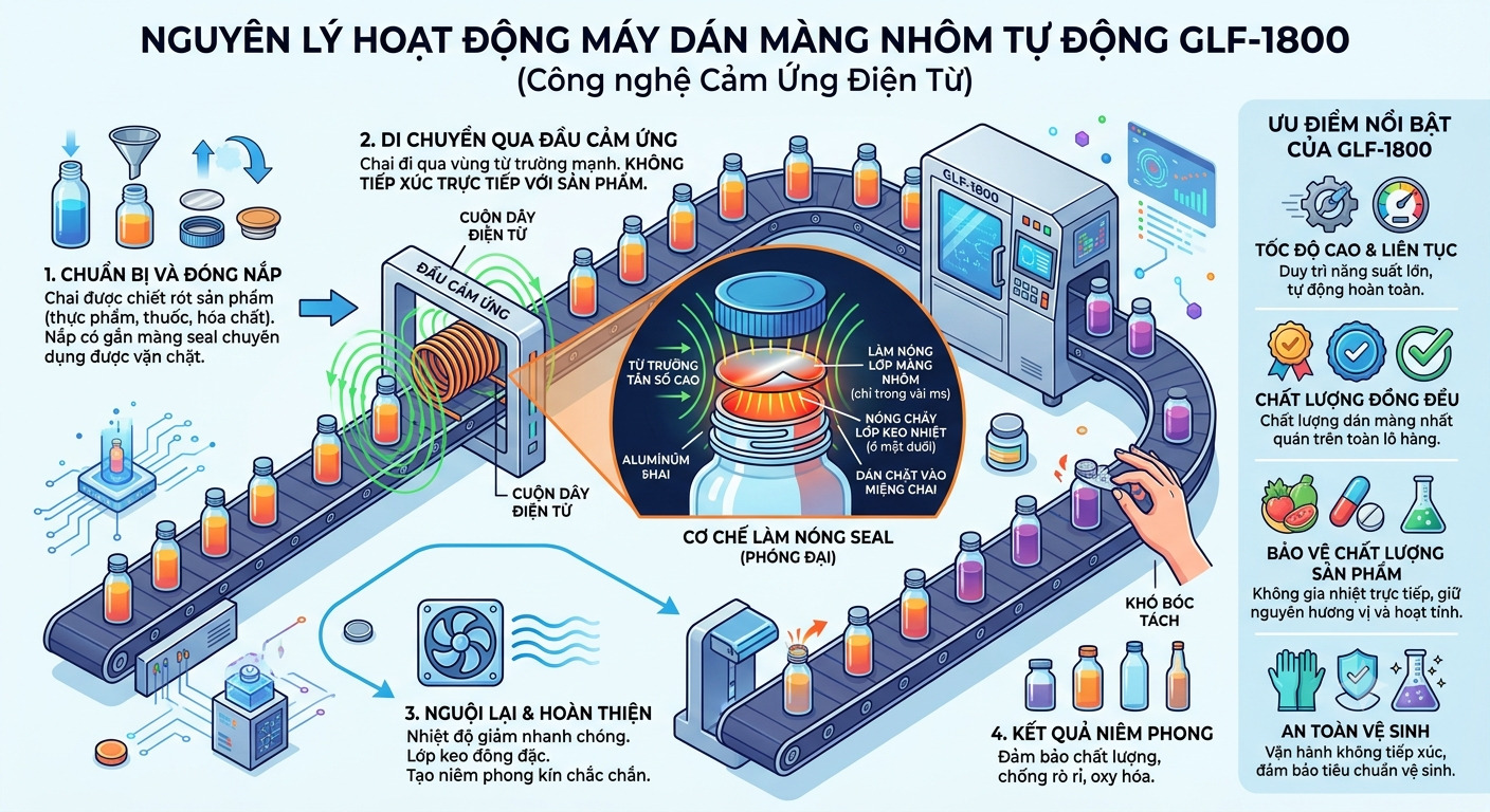 Nguyên lý hoạt động của máy dán màng nhôm tự động GLF-1800