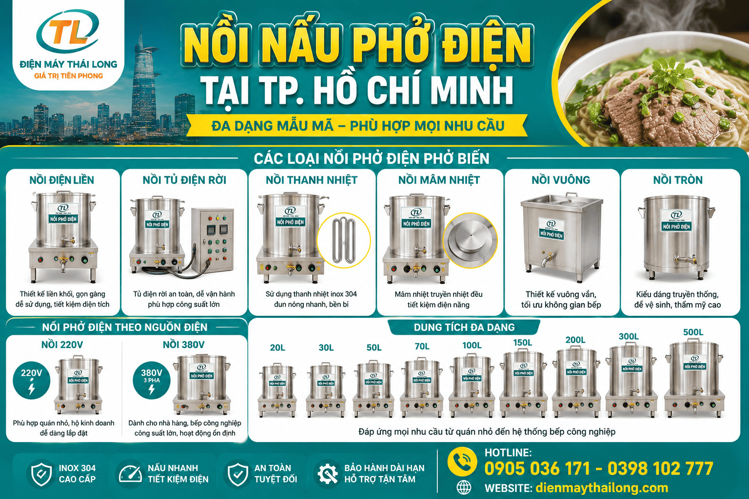 Các loại nồi phở điện tại TPHCM
