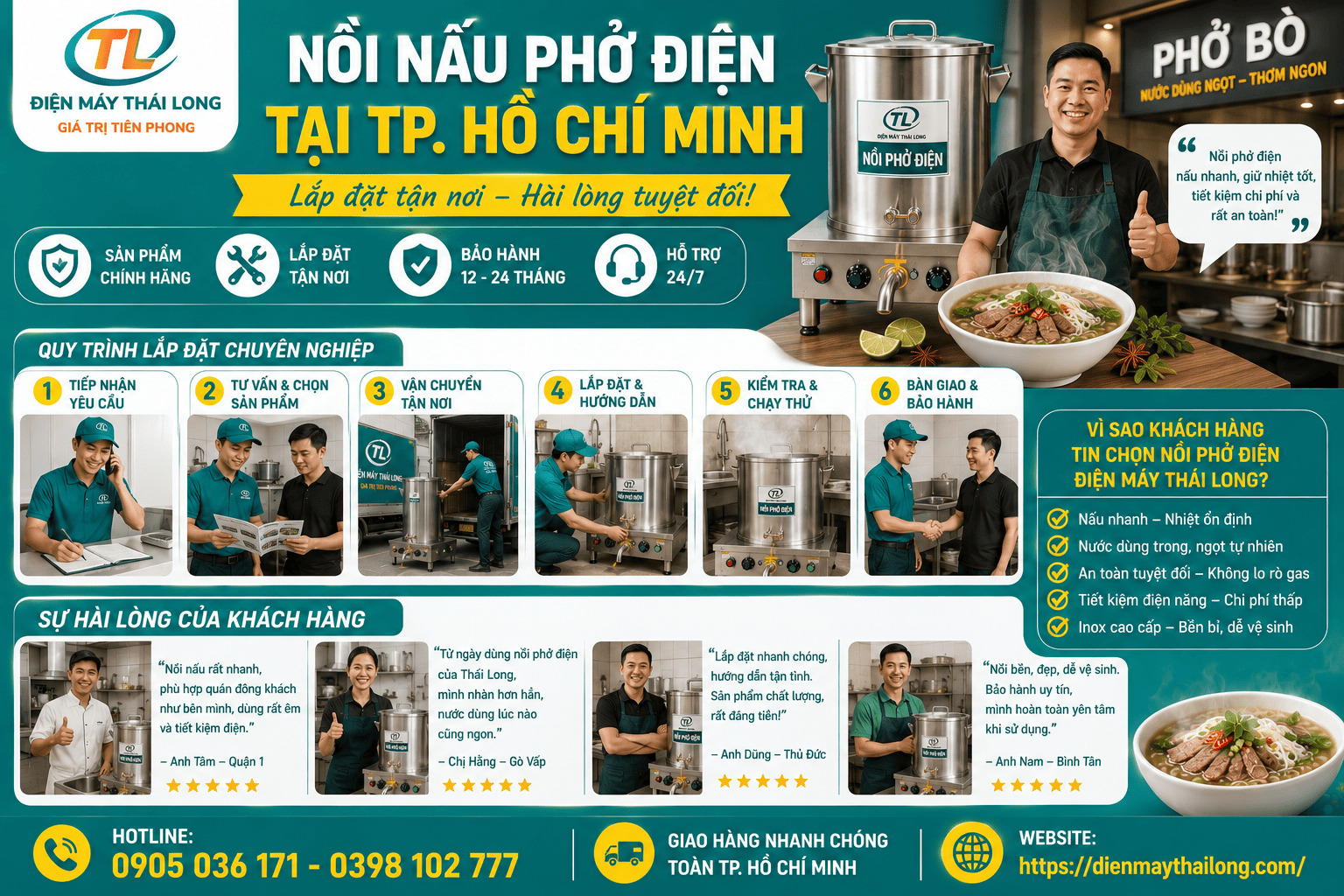 Khách hàng đánh giá nồi phở điện Thái Long tại TPHCM
