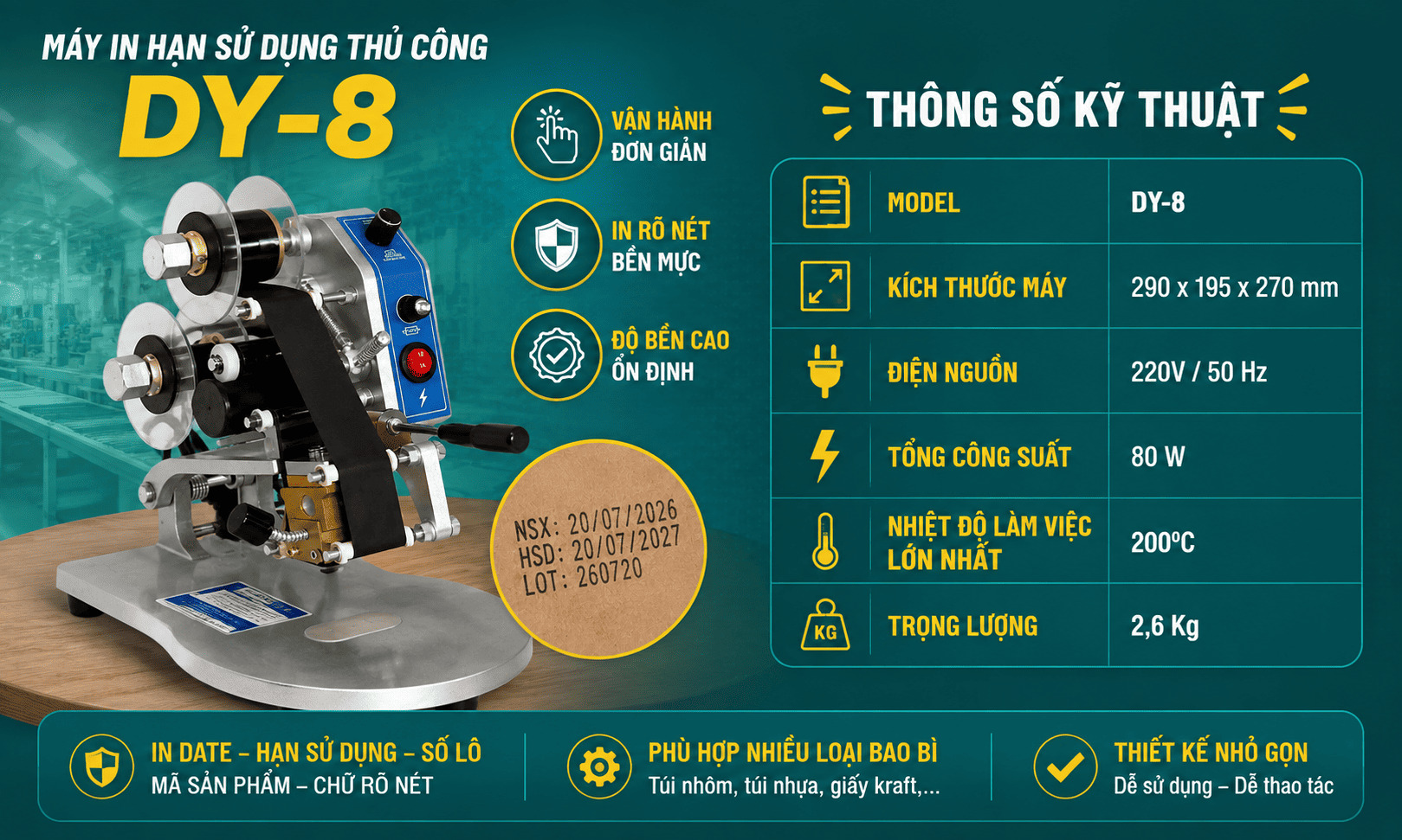 Thông số kỹ thuật của máy DY-8