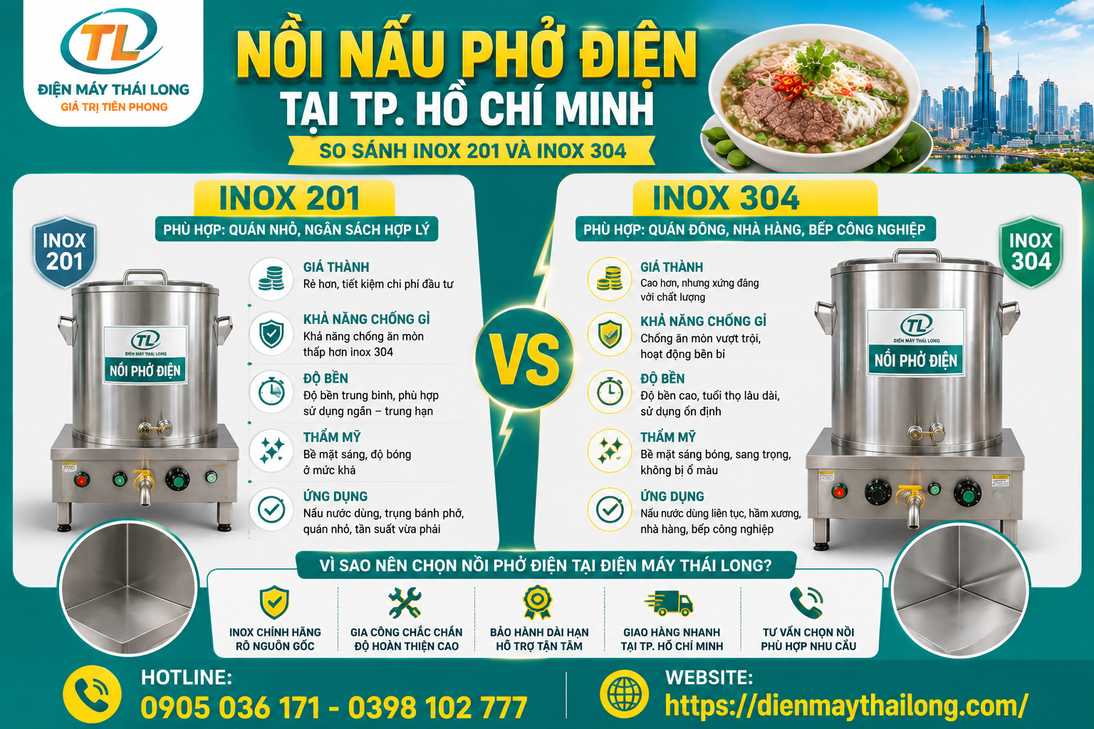 Nồi phở điện inox 304