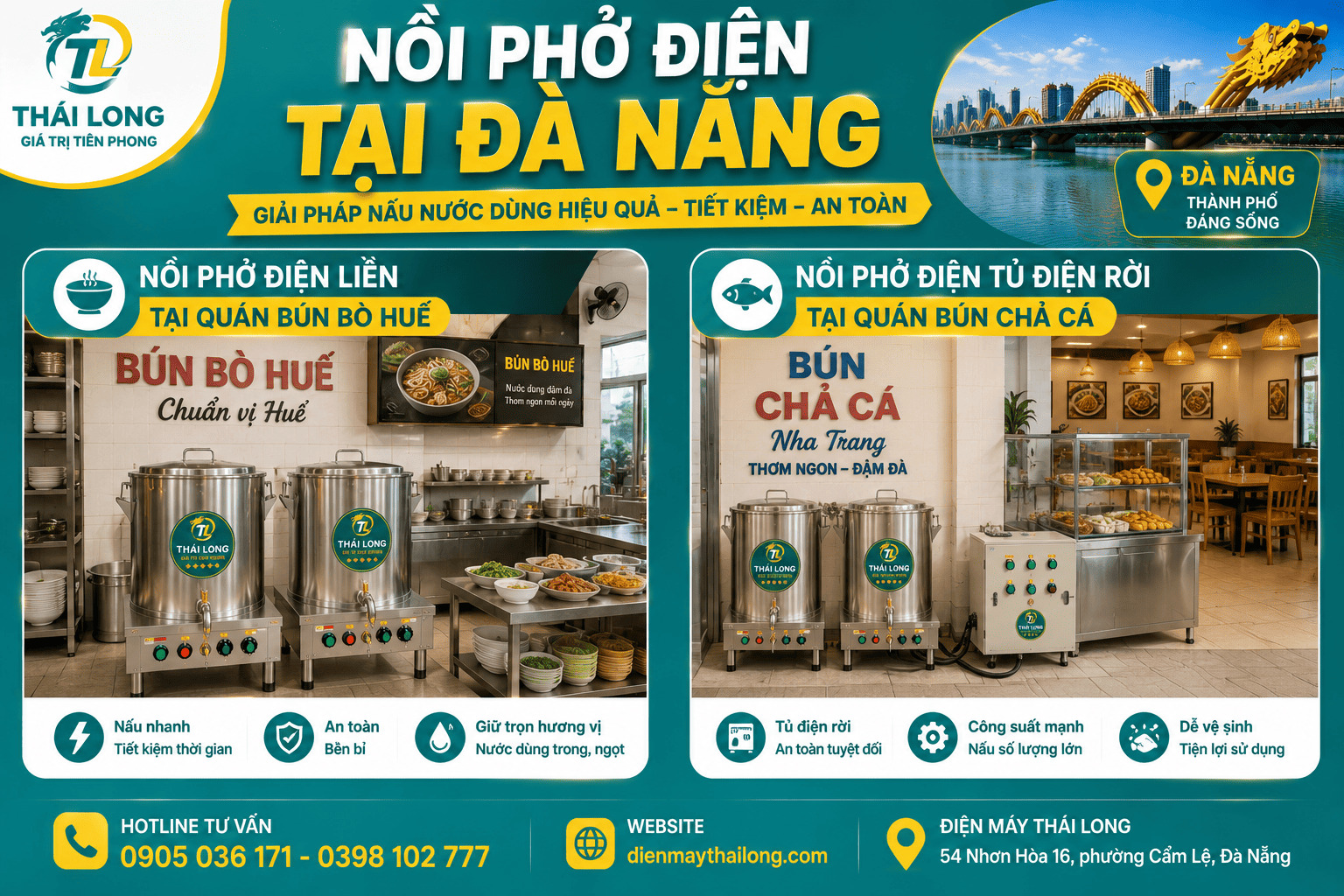 Nồi phở điện liền và tủ điện rời