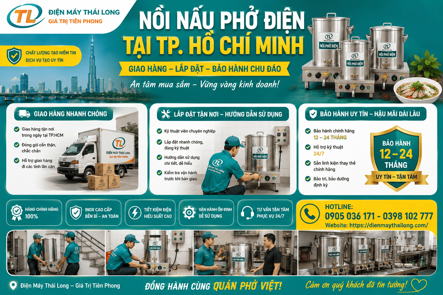 Giao lắp nồi phở điện tại Sài Gòn