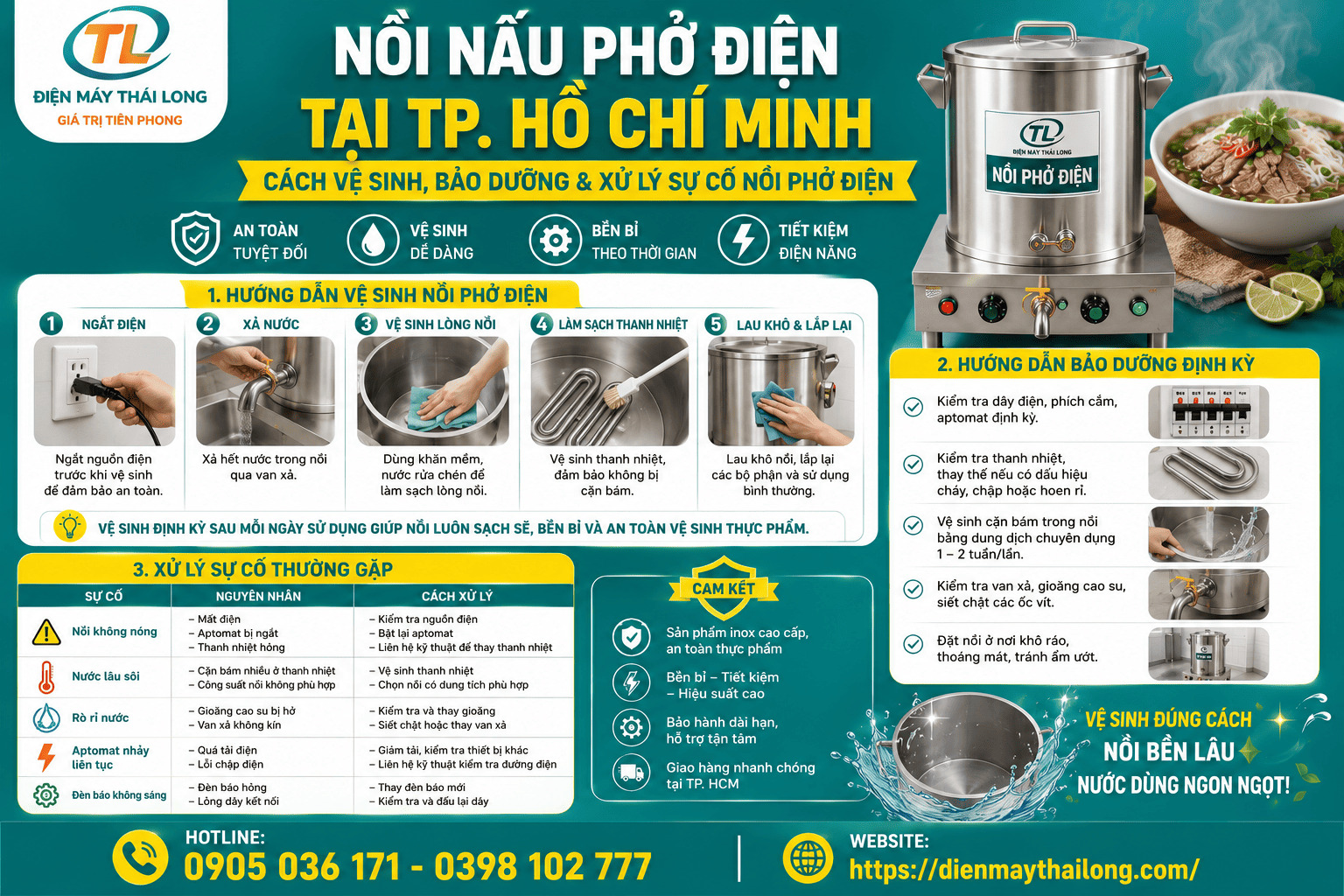 Vệ sinh và bảo dưỡng nồi phở điện