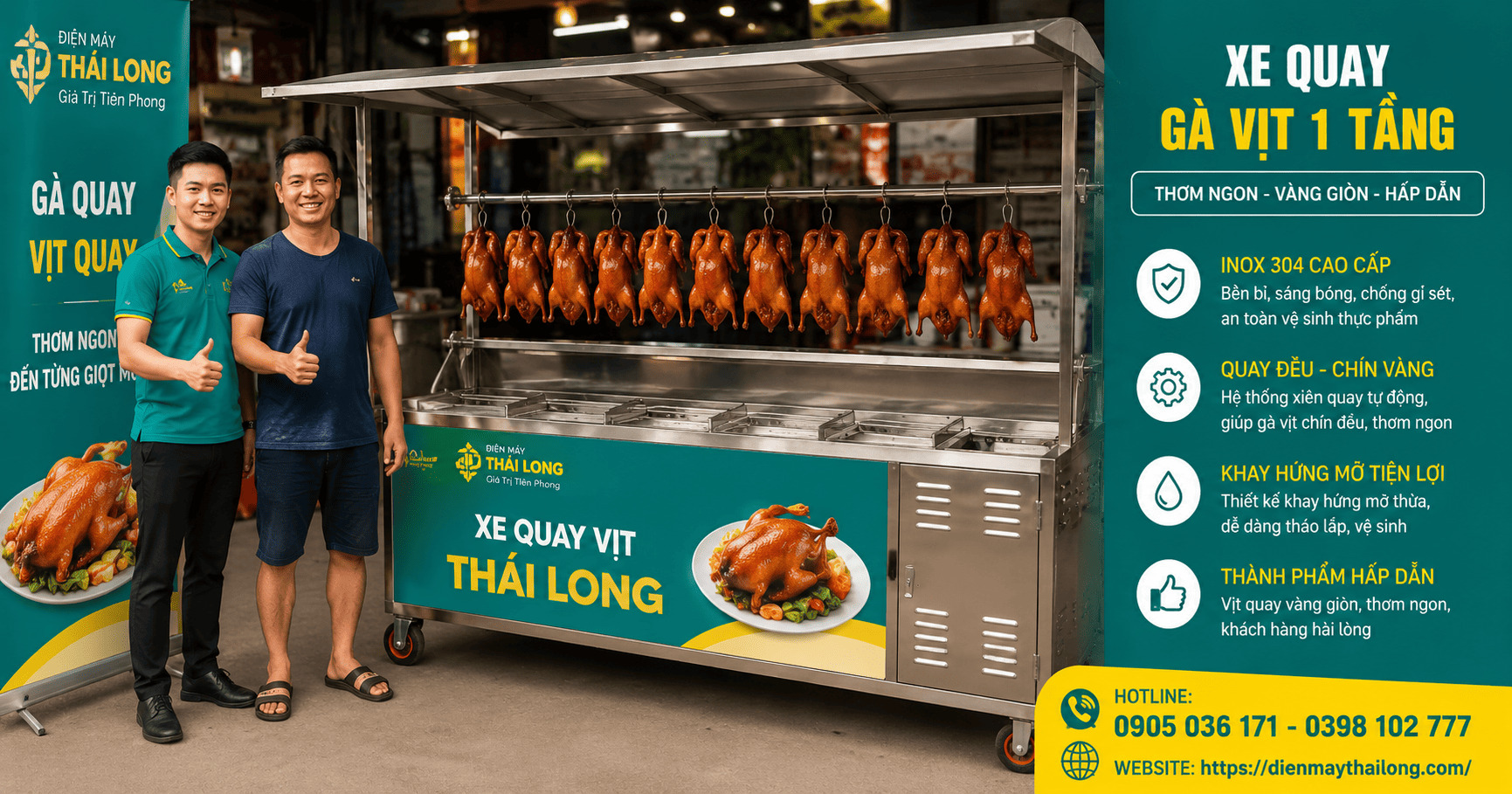 Máy quay gà vịt 1 tầng có mái che