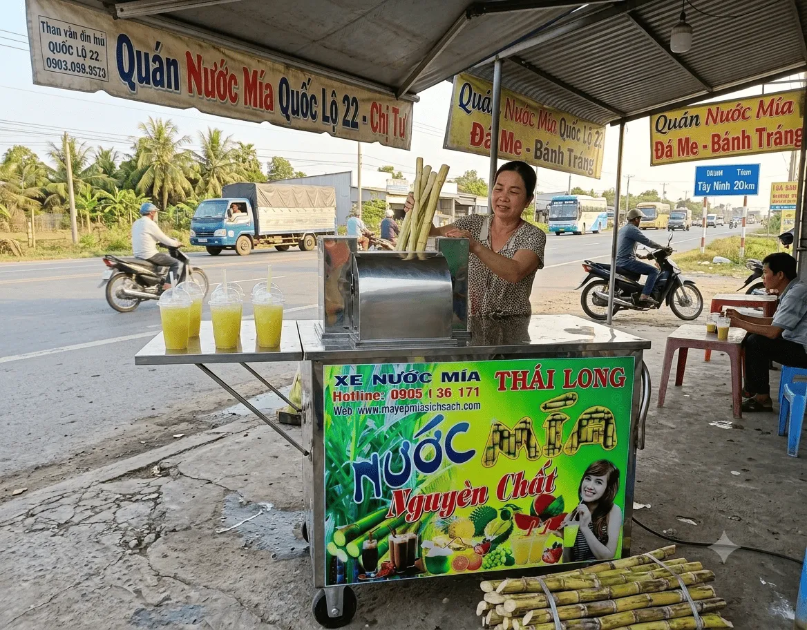 Quán nước mía sử dụng xe nước mía Thái Long