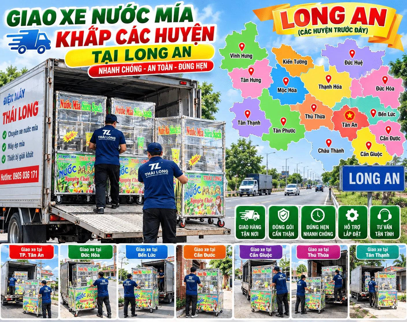Giao xe nước mía tất cả các huyện ở Long An