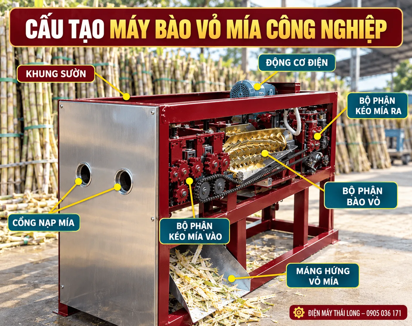 Cấu tạo của máy bào vỏ mía công nghiệp
