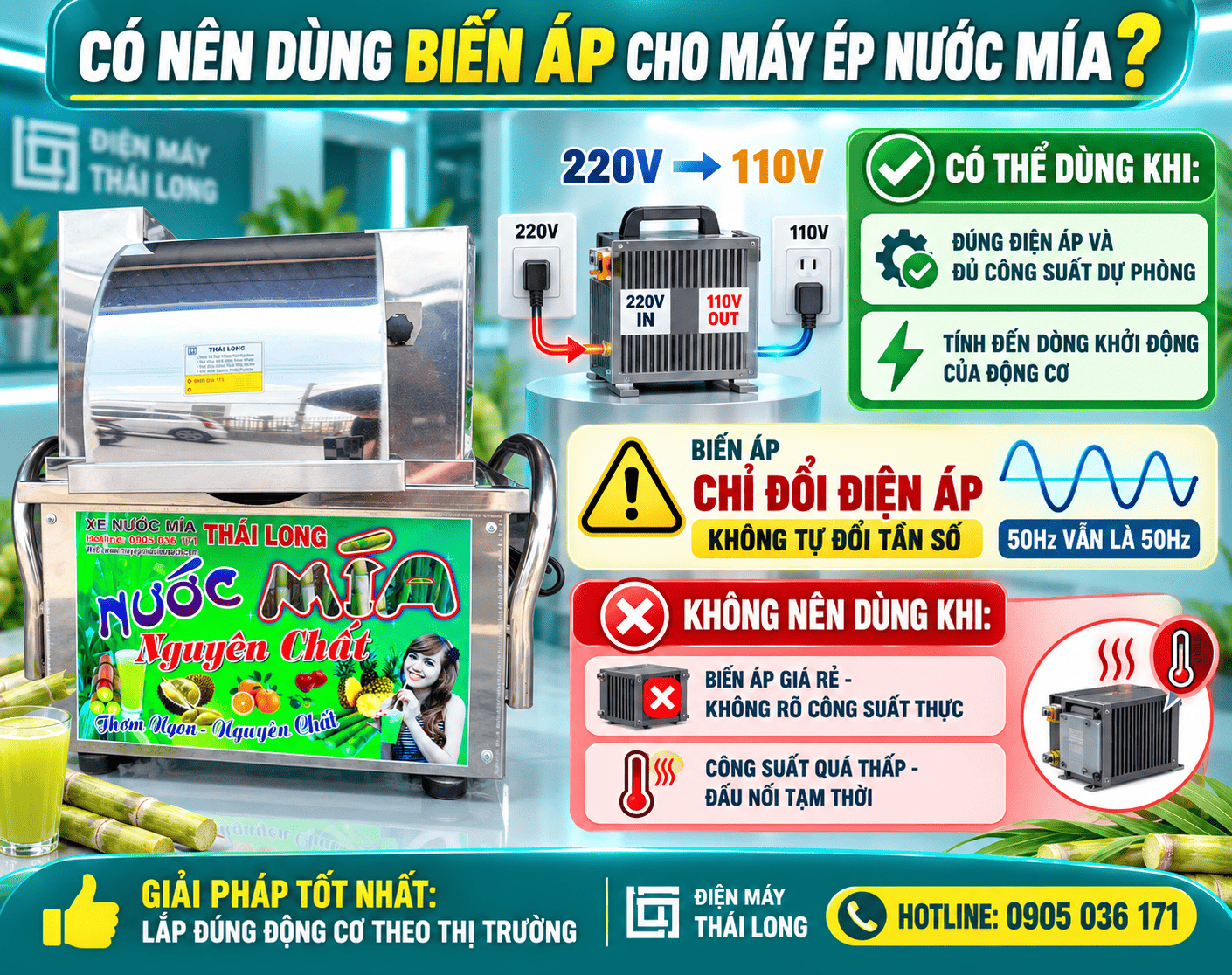Có nên sử dụng biến áp cho máy ép mía điện 110V?