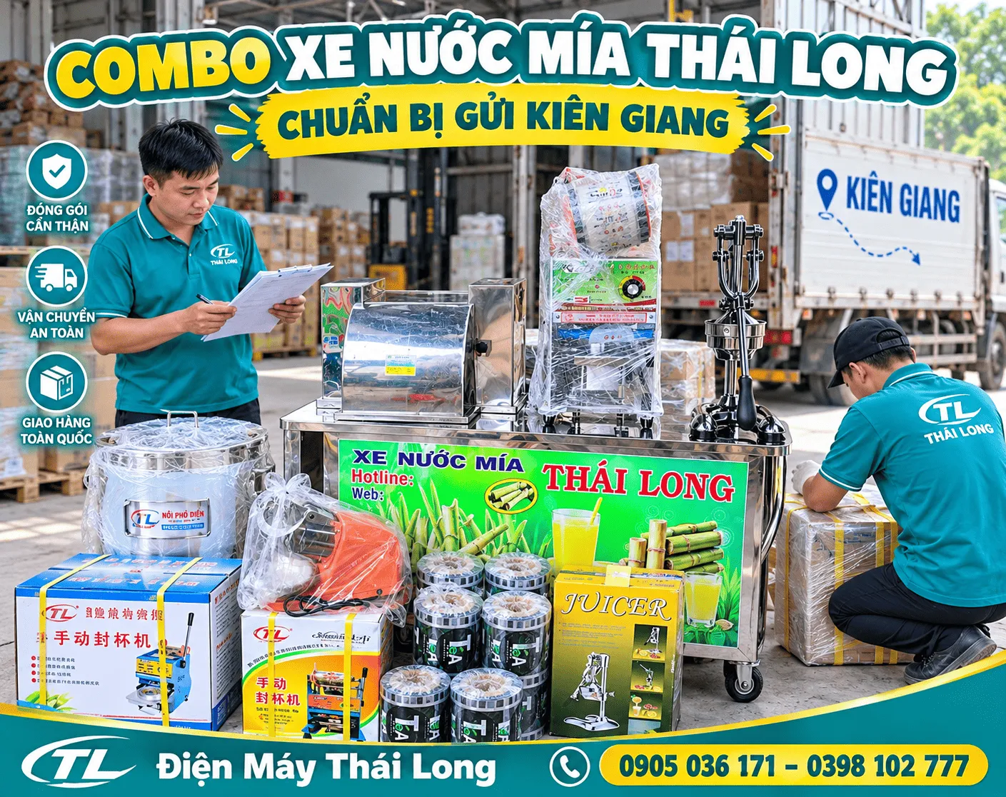 Combo máy ép mía giao khách Kiên Giang