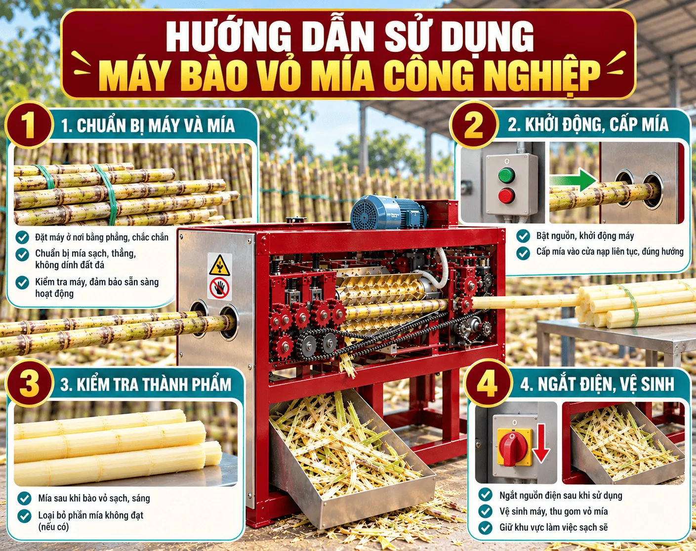 Hướng dẫn sử dụng máy bào vỏ mía công nghiệp