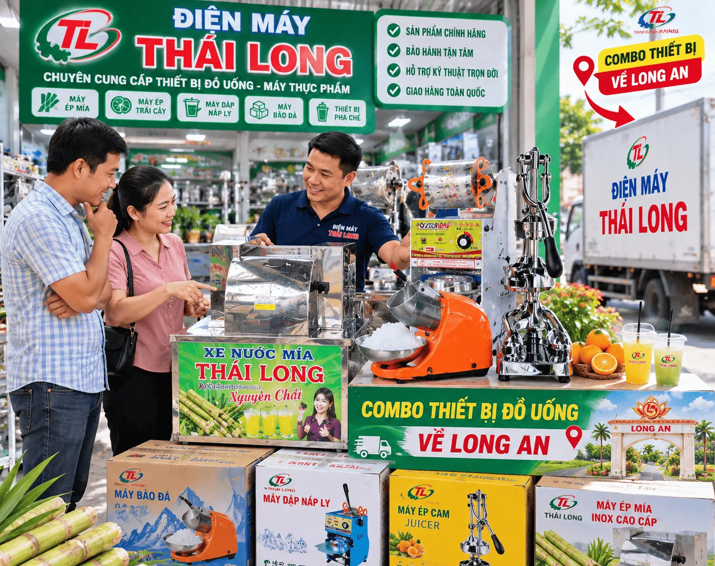 Khách hàng mua trọn combo máy ép mía về Long An