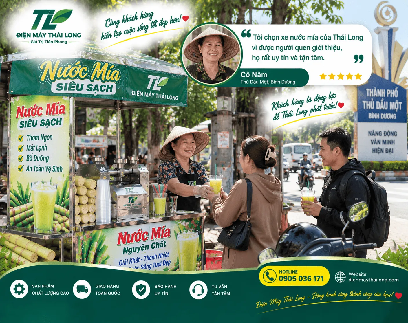 Khách hàng mua xe nước mía tại Thủ Dầu Một Bình Dương