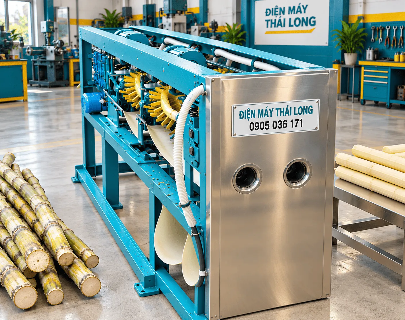 Máy bào vỏ mía công nghiệp 3 cây mía