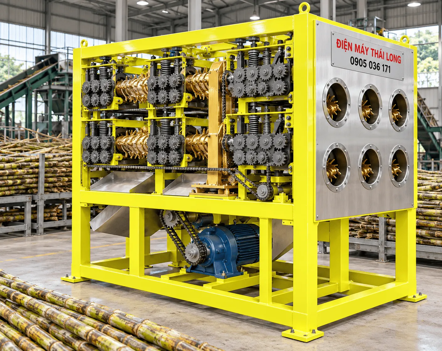 Máy bào vỏ mía công nghiệp 6 cây mía