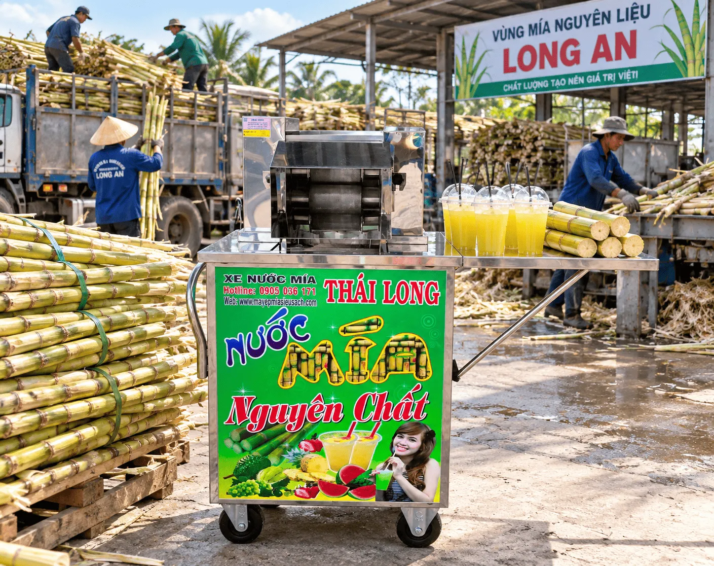 Máy ép mía công suất lớn tại vựa mía Long An