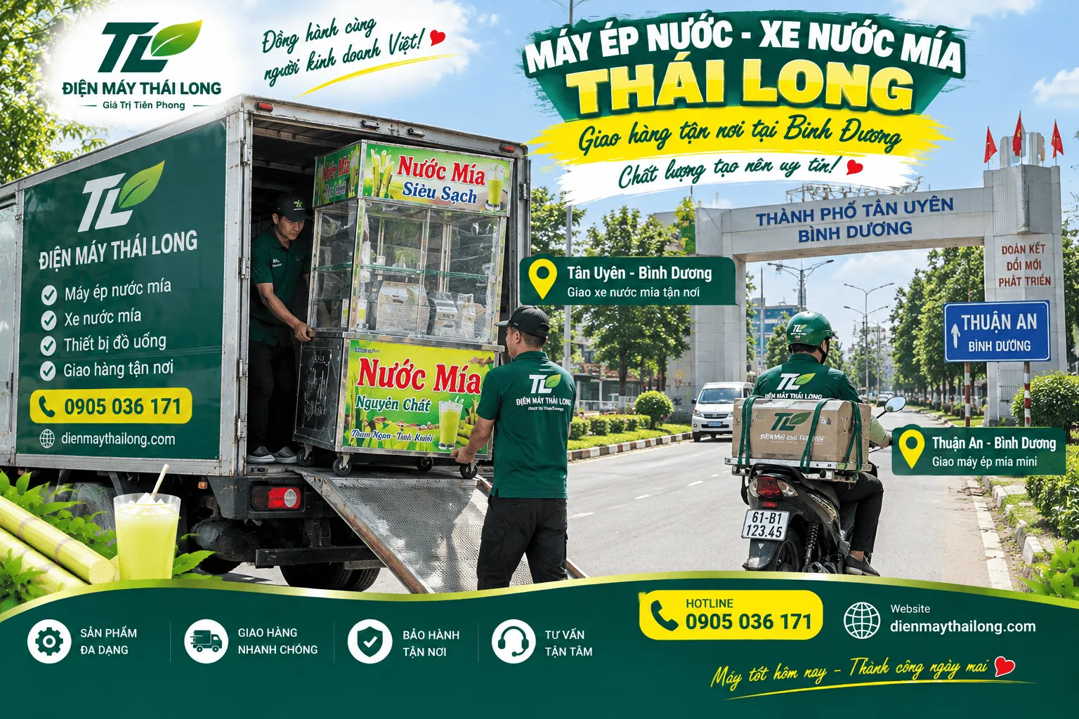 Giao xe nước mía, máy ép mía đi Bình Dương