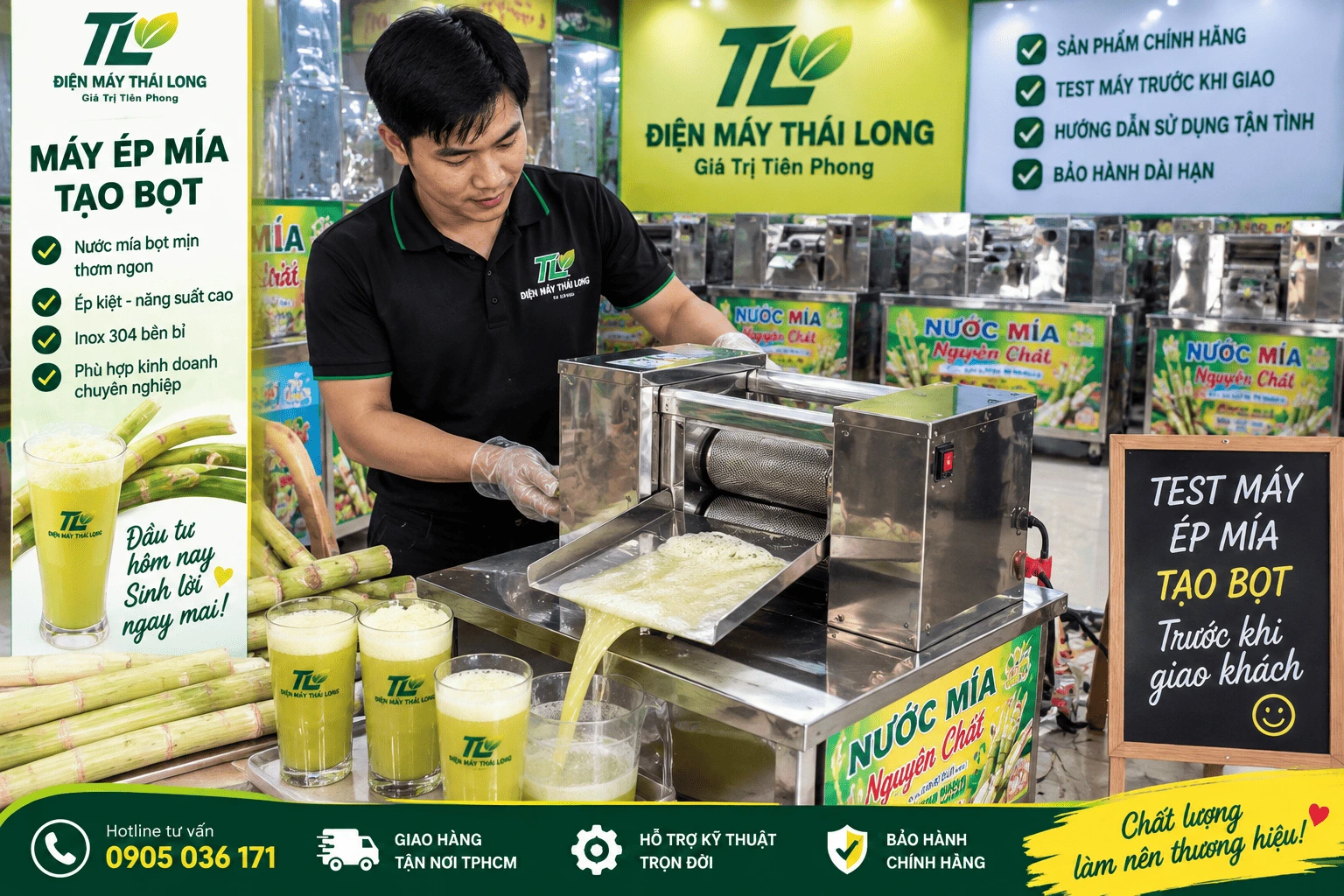Máy ép mía tạo bọt tại TPHCM