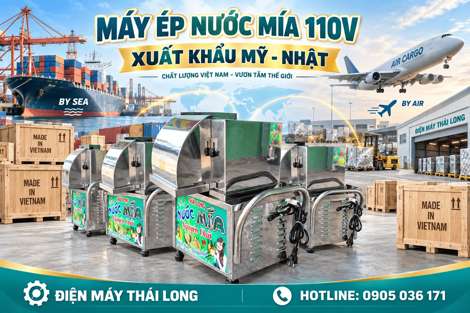 Máy ép nước mía điện 100V gửi đi Mỹ, Nhật