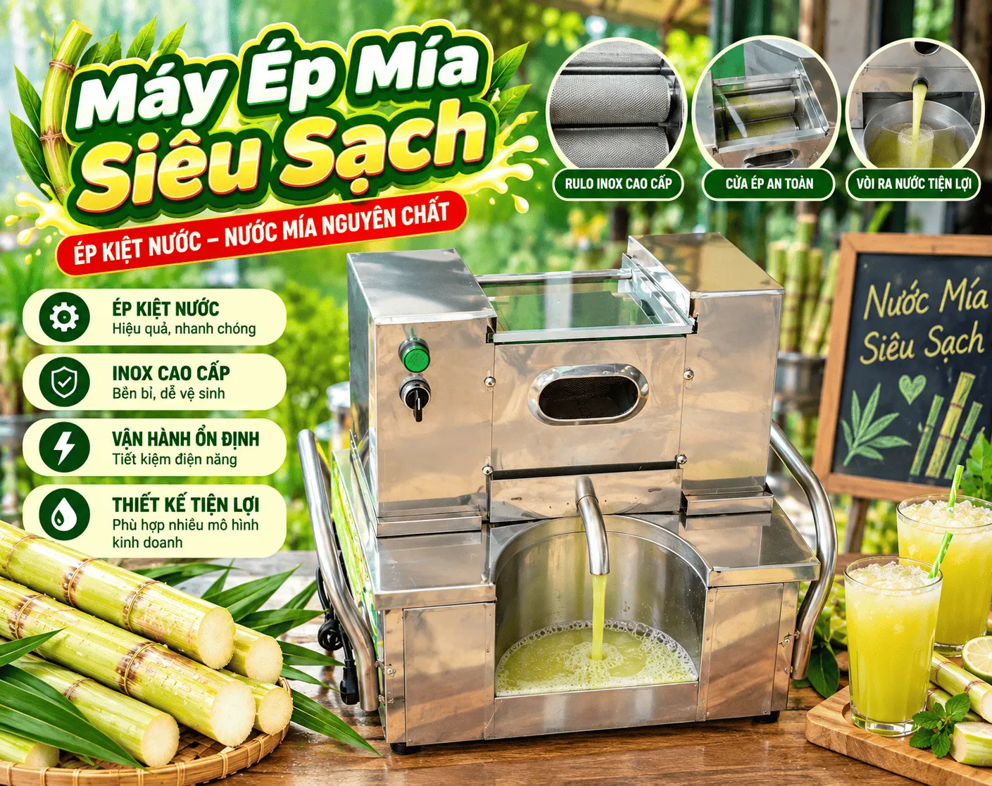 Máy ép nước mía siêu sạch 3 rulo