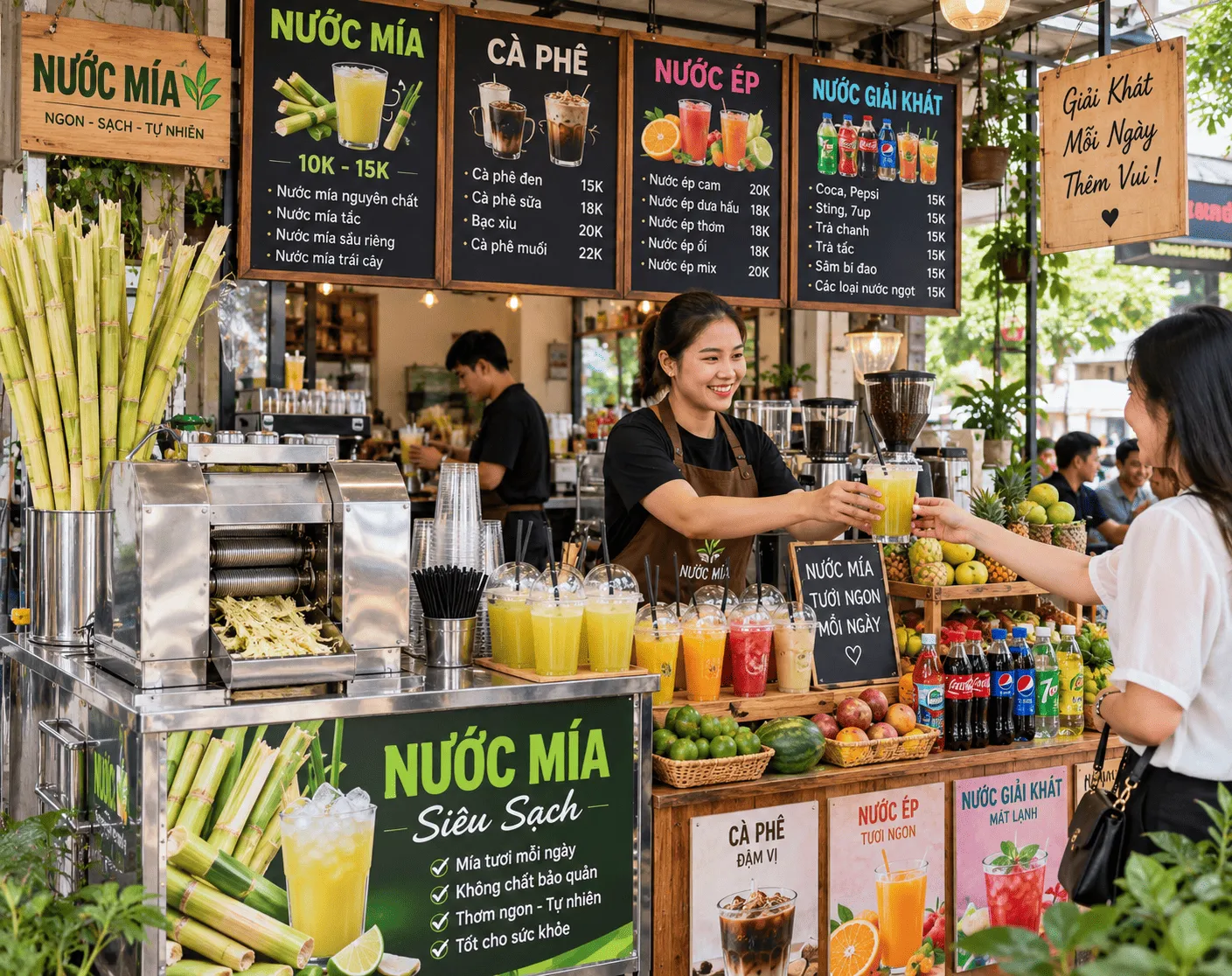 Bán nước mía kết hợp bán nước ép trái cây