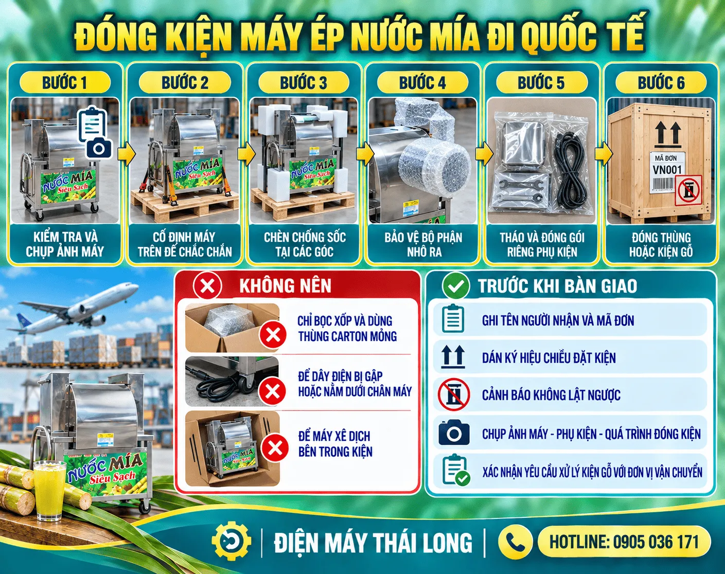 Đóng kiện hàng máy ép mía 110V gửi đi nước ngoài