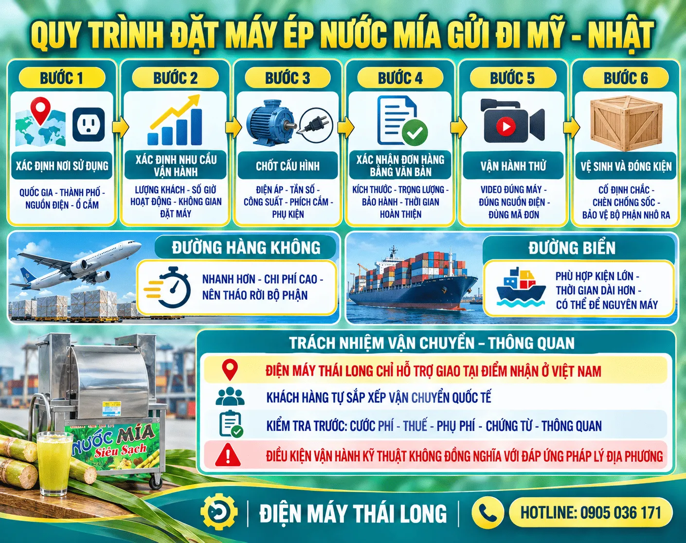 Quy trình đặt máy ép mía 110V gửi đi nước ngoài