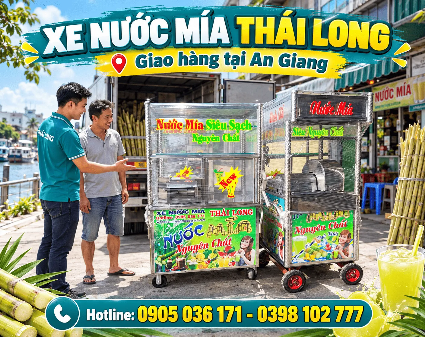 Xe nước mía giao khách tại An Giang