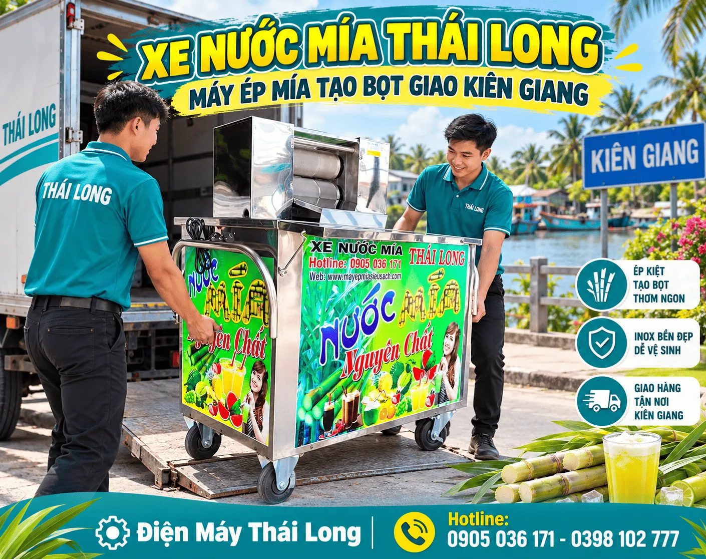 Xe nước mía tạo bọt giao khách ở Kiên Giang