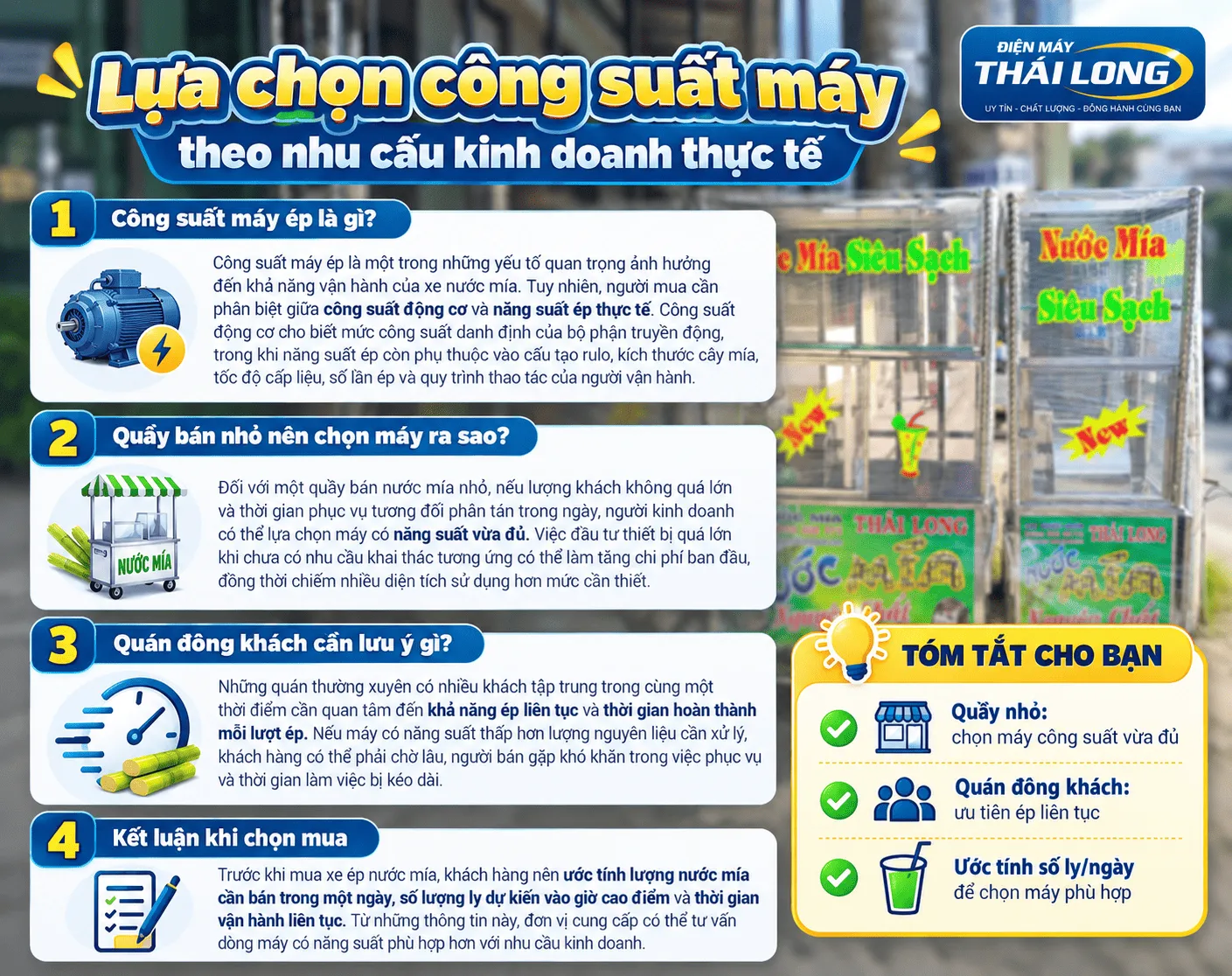 Lựa chọn công suất máy theo nhu cầu kinh doanh thực tế