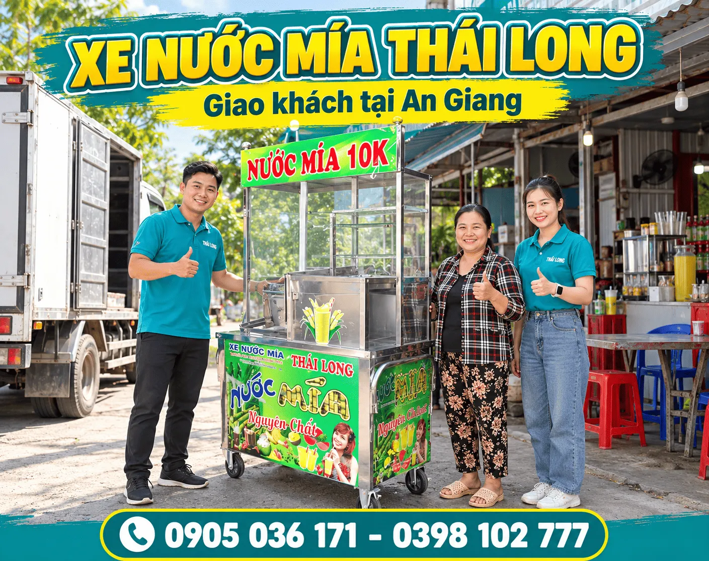 Xe nước mía tạo bọt giao khách An Giang