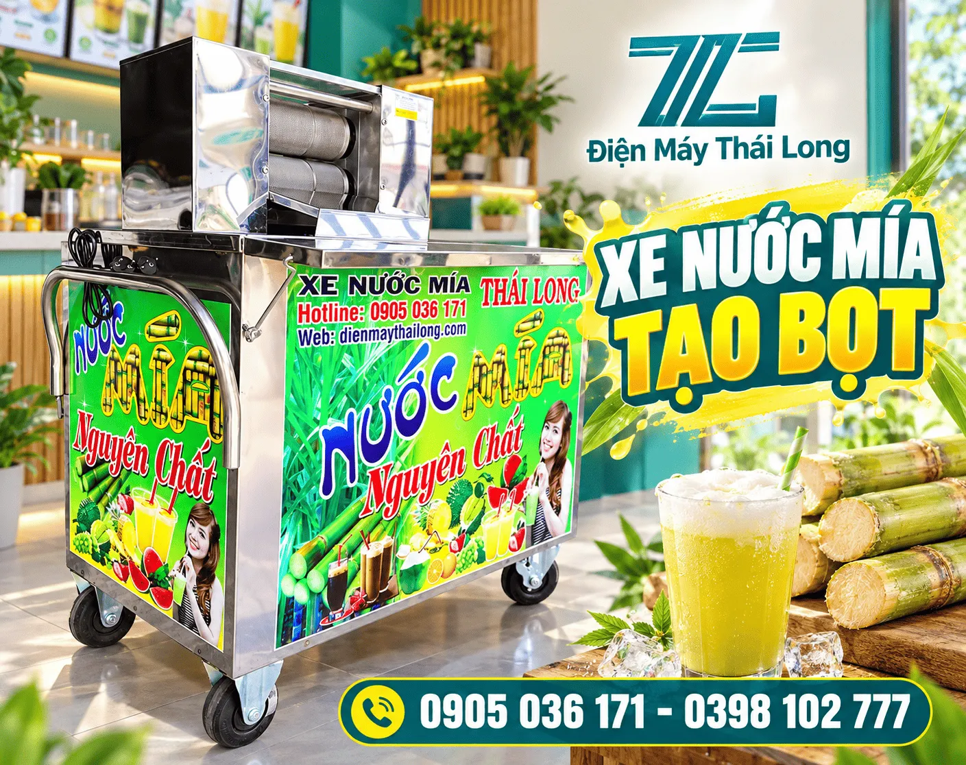 Xe nước mía tạo bọt không tủ kính