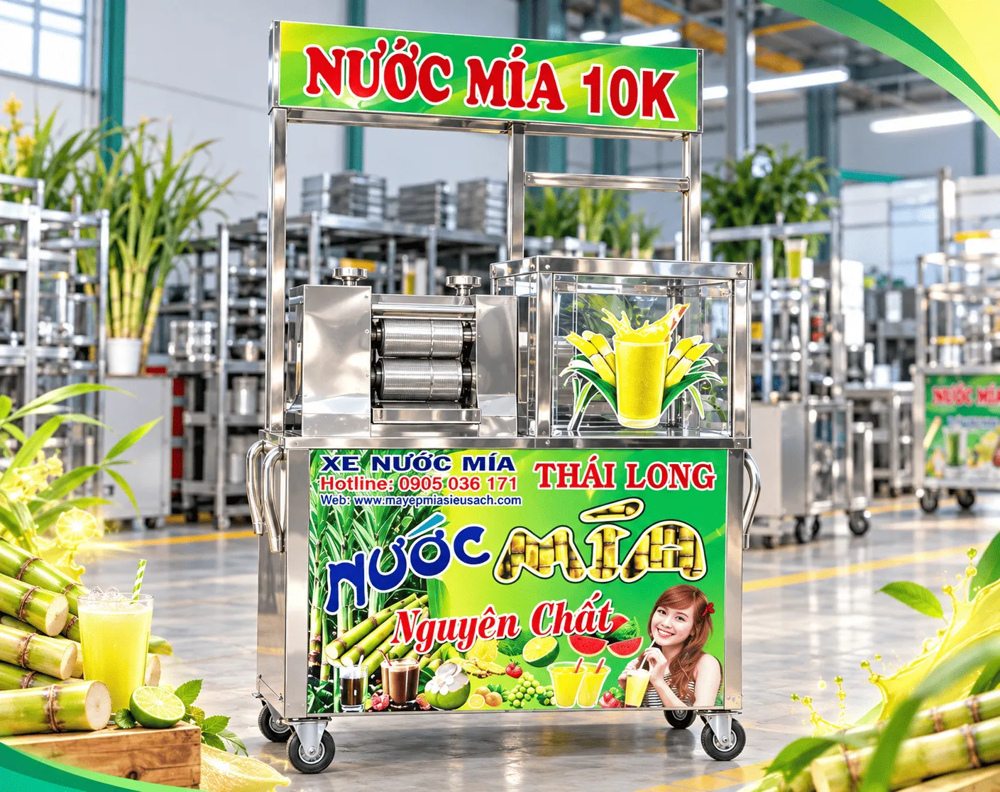 Xe nước mía tạo bọt tại Long An