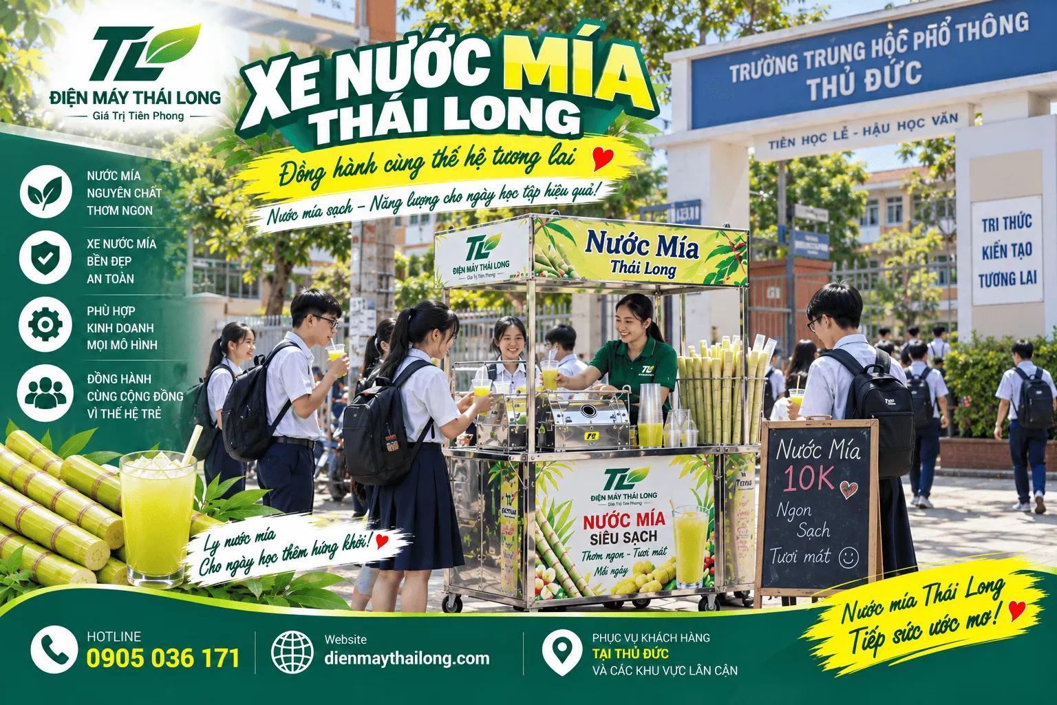 Bán nước mía tại cổng trường học ở Thủ Đức