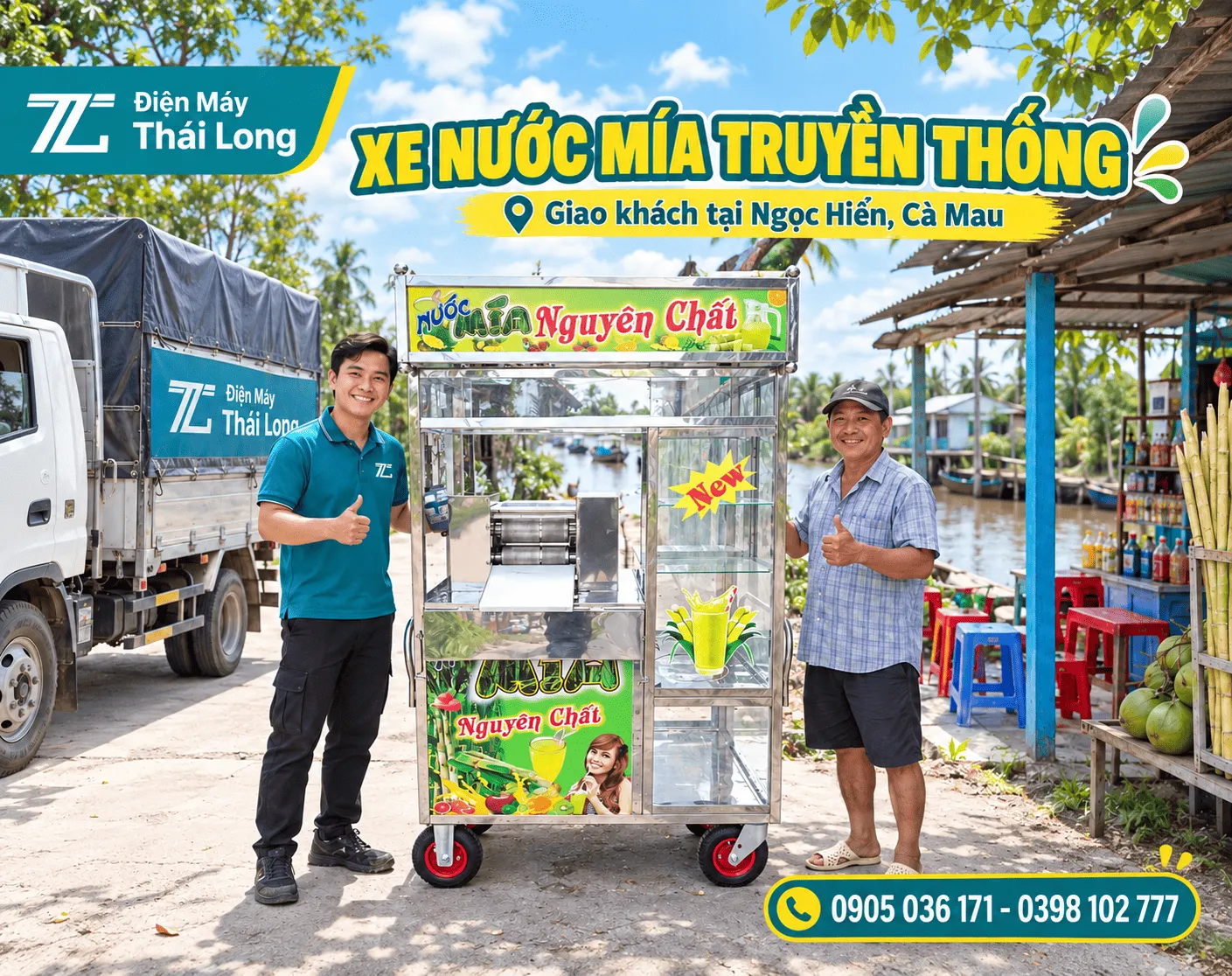 Xe nước mía truyền thống giao khách Ngọc Hiển Cà Mau