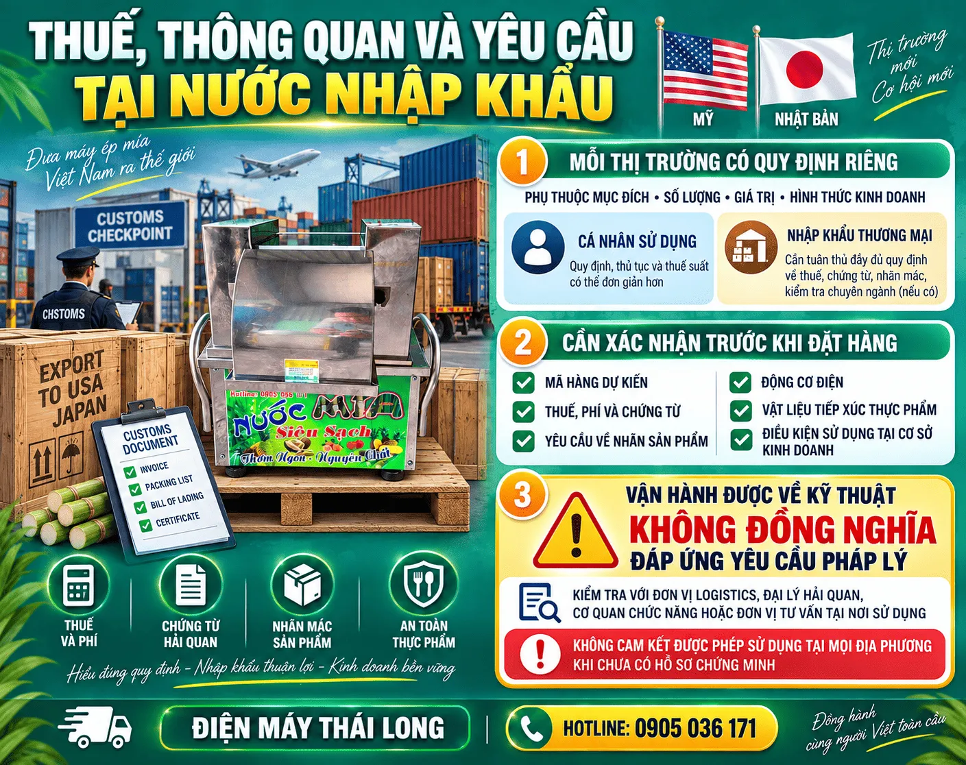 Yêu cầu thuế, hải quan máy ép mía xuất khẩu