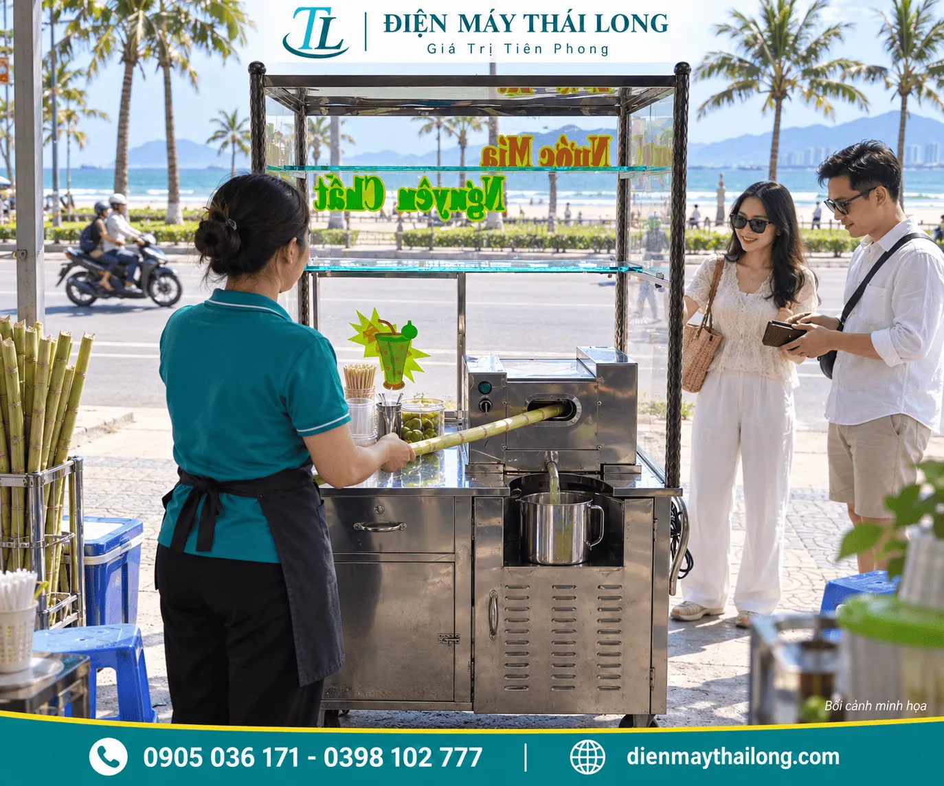 Khách hàng sử dụng xe nước mía Thái Long tại Đà Nẵng