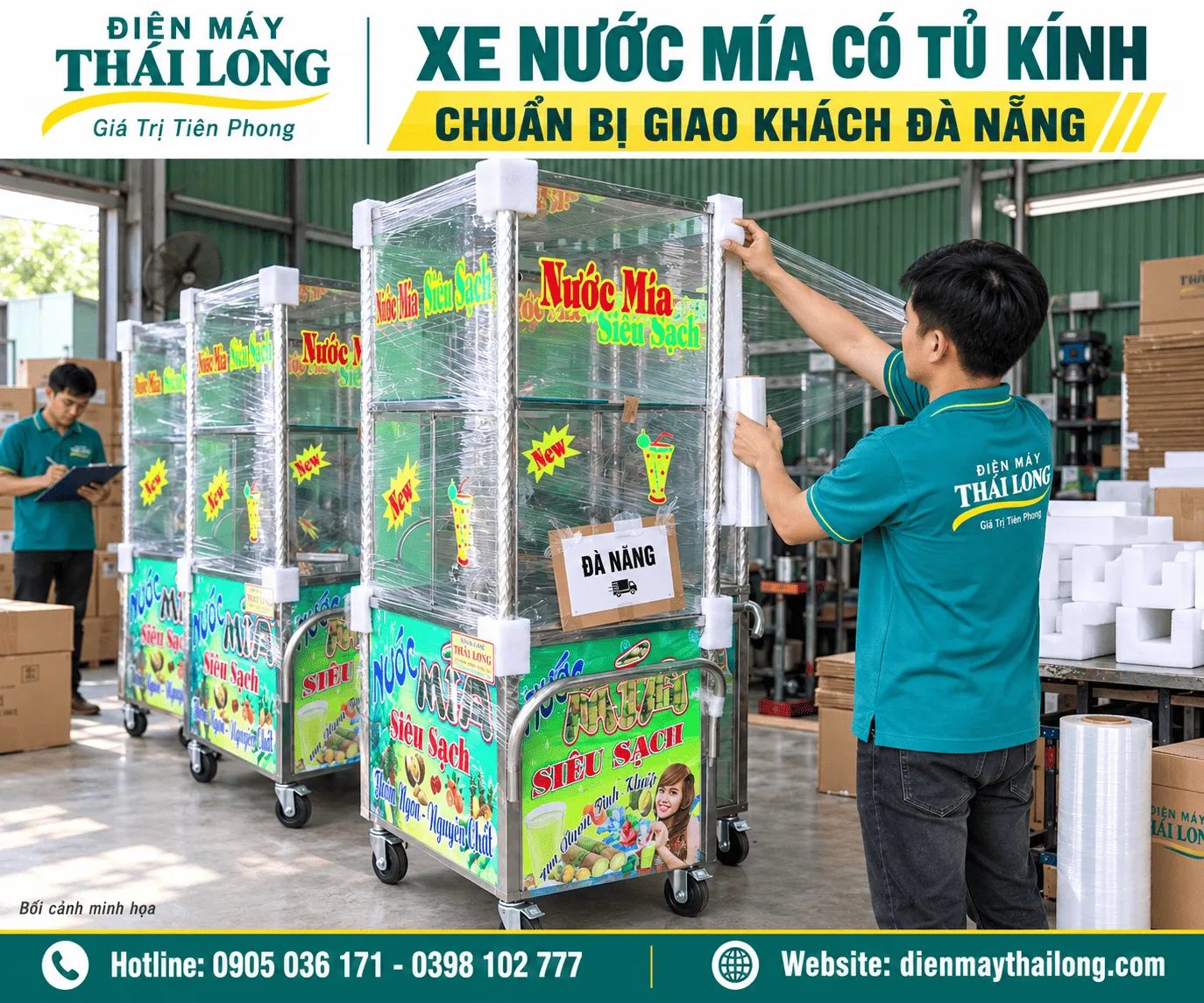 Xe nước mía coa tủ kính bán ngoài trời