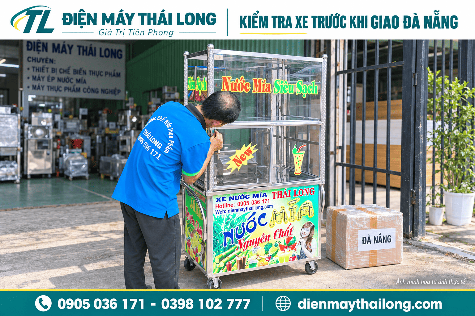 Kiểm tra xe nước mía trước khi giao khách tại Đà Nẵng
