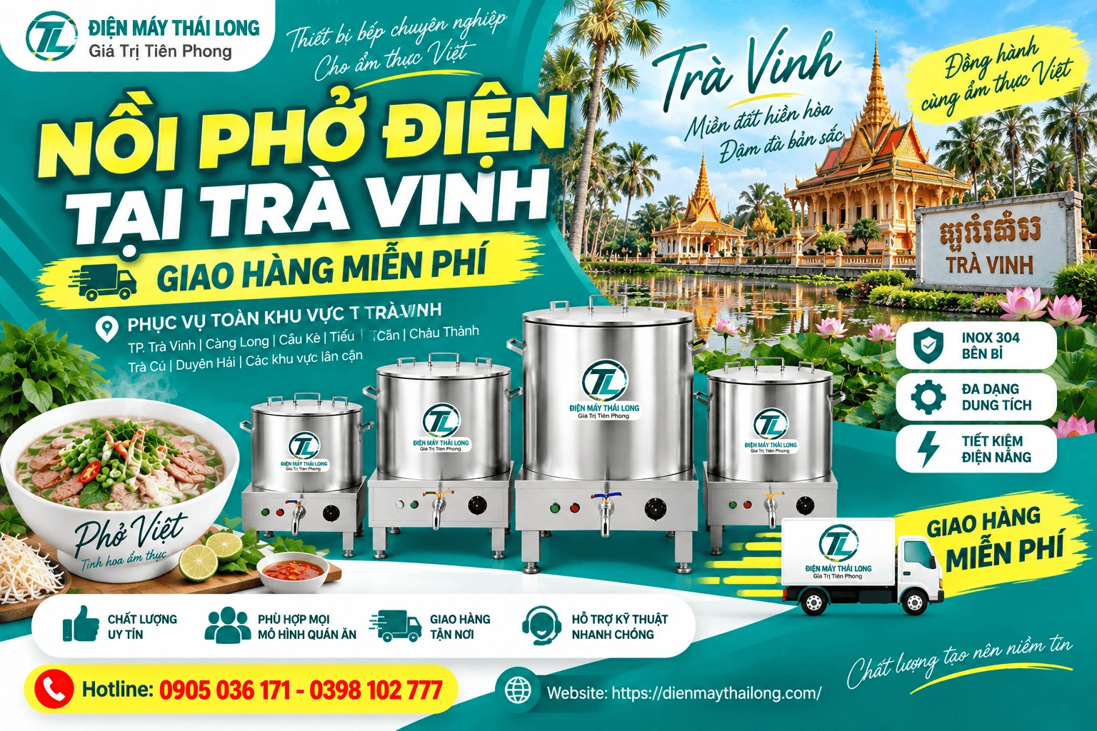 Nồi nấu phở điện inox 304 tại Trà Vinh