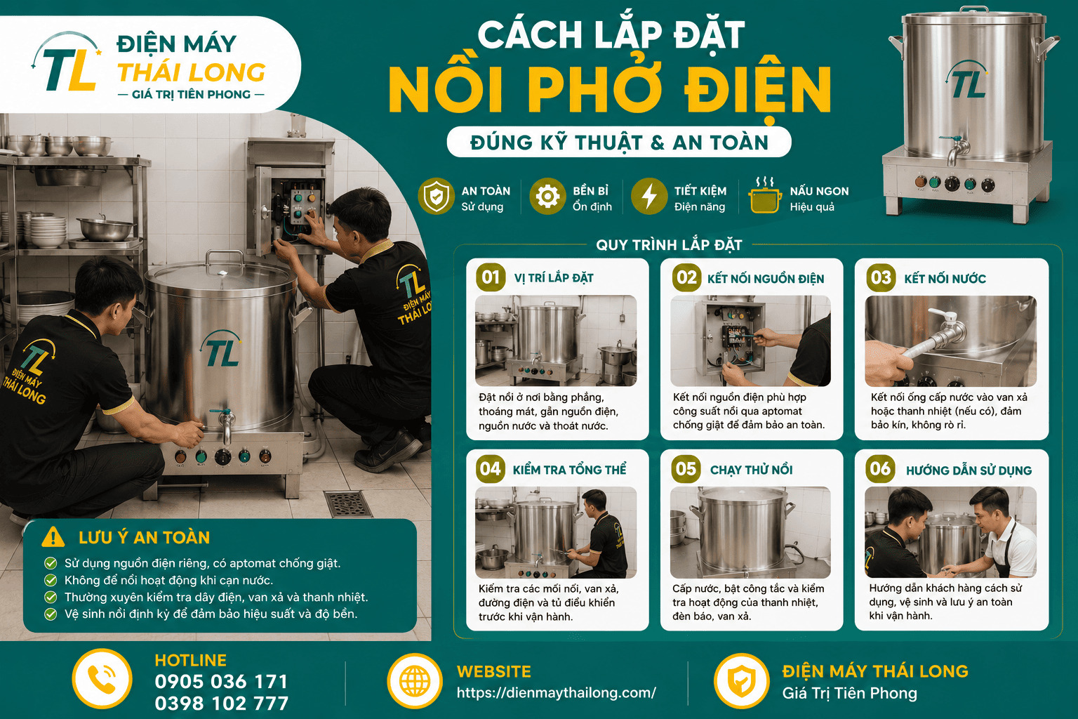 Hướng dẫn lắp đặt nồi phở điện