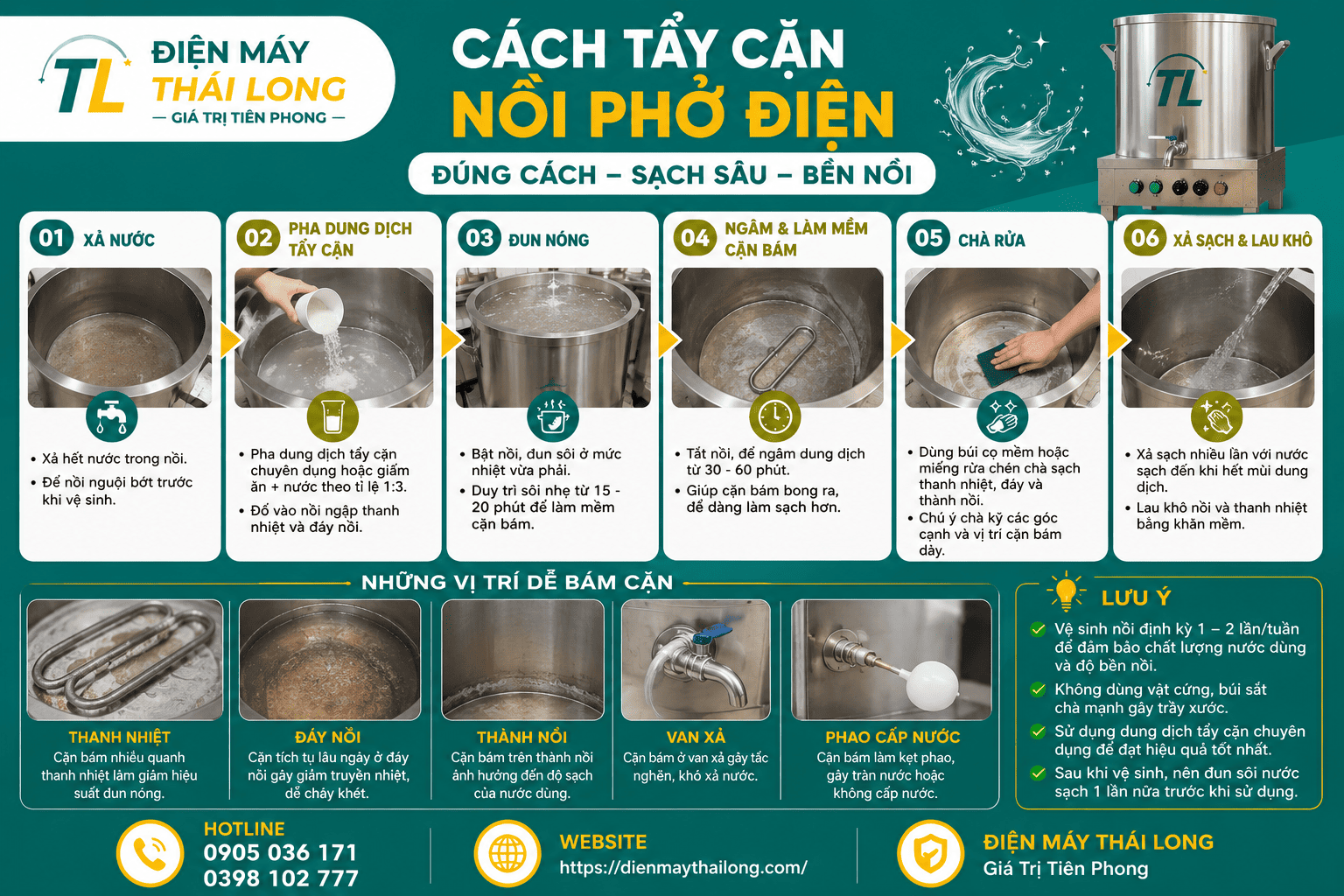 Cách tẩy cặn nồi phở điện chi tiết