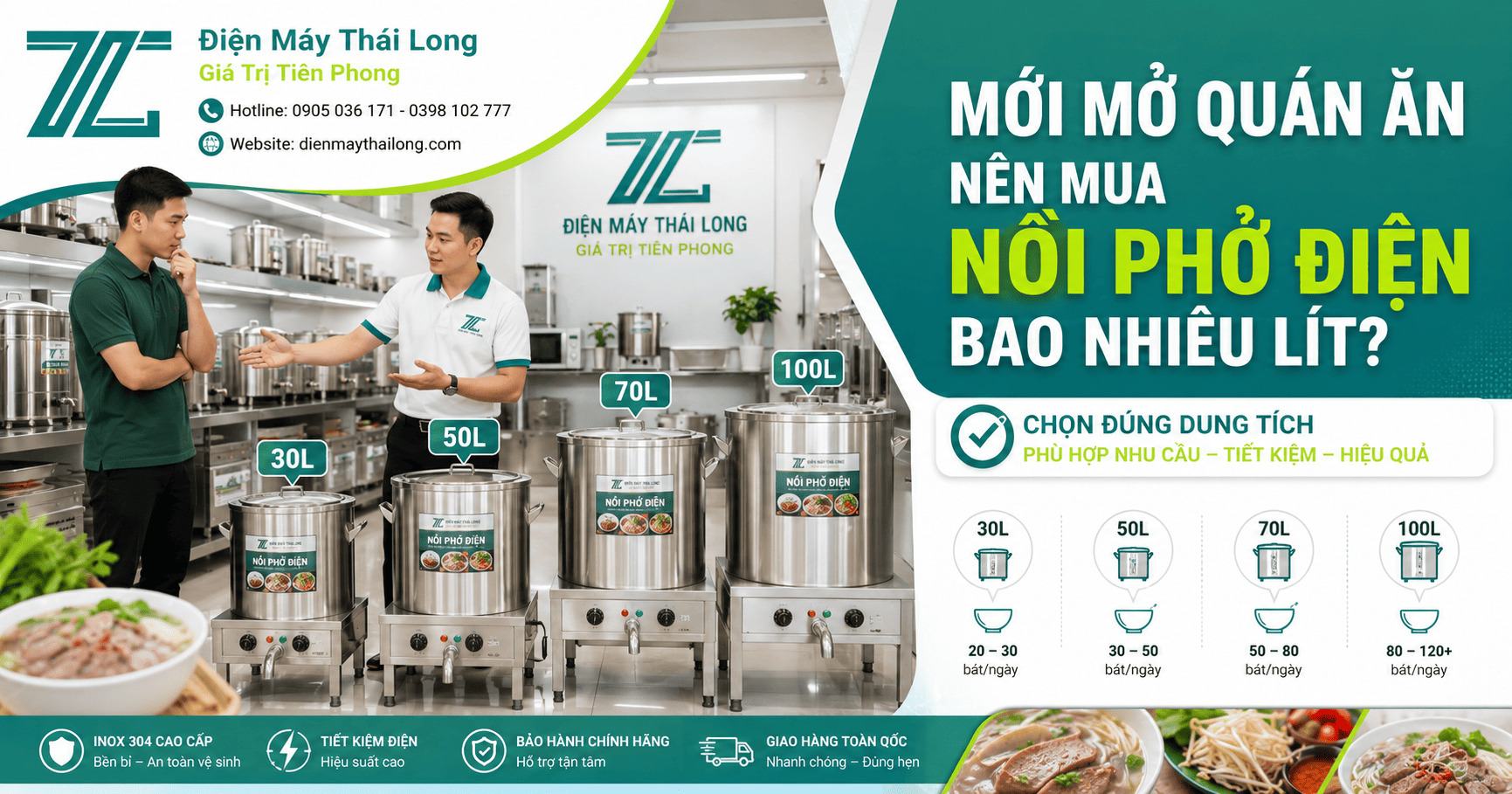 Mới mở quán ăn cần mua nồi phở điện bao nhiêu lít?
