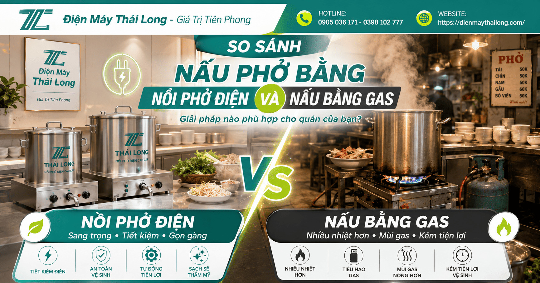 So sánh nồi nấu phở bằng điện và nấu bằng gas