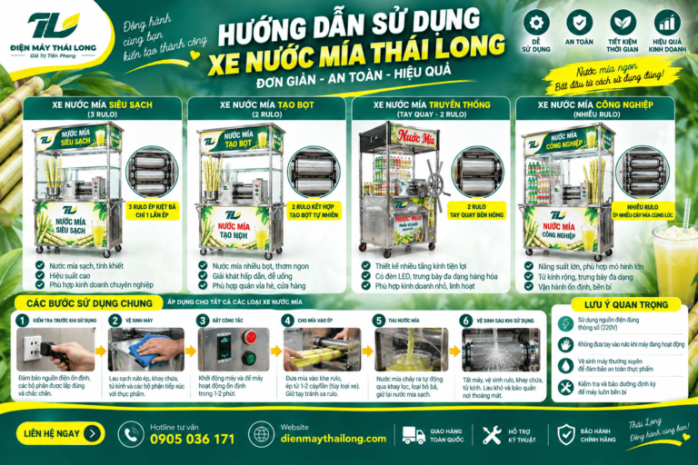 Hướng Dẫn Sử Dụng Xe Nước Mía Các Loại
