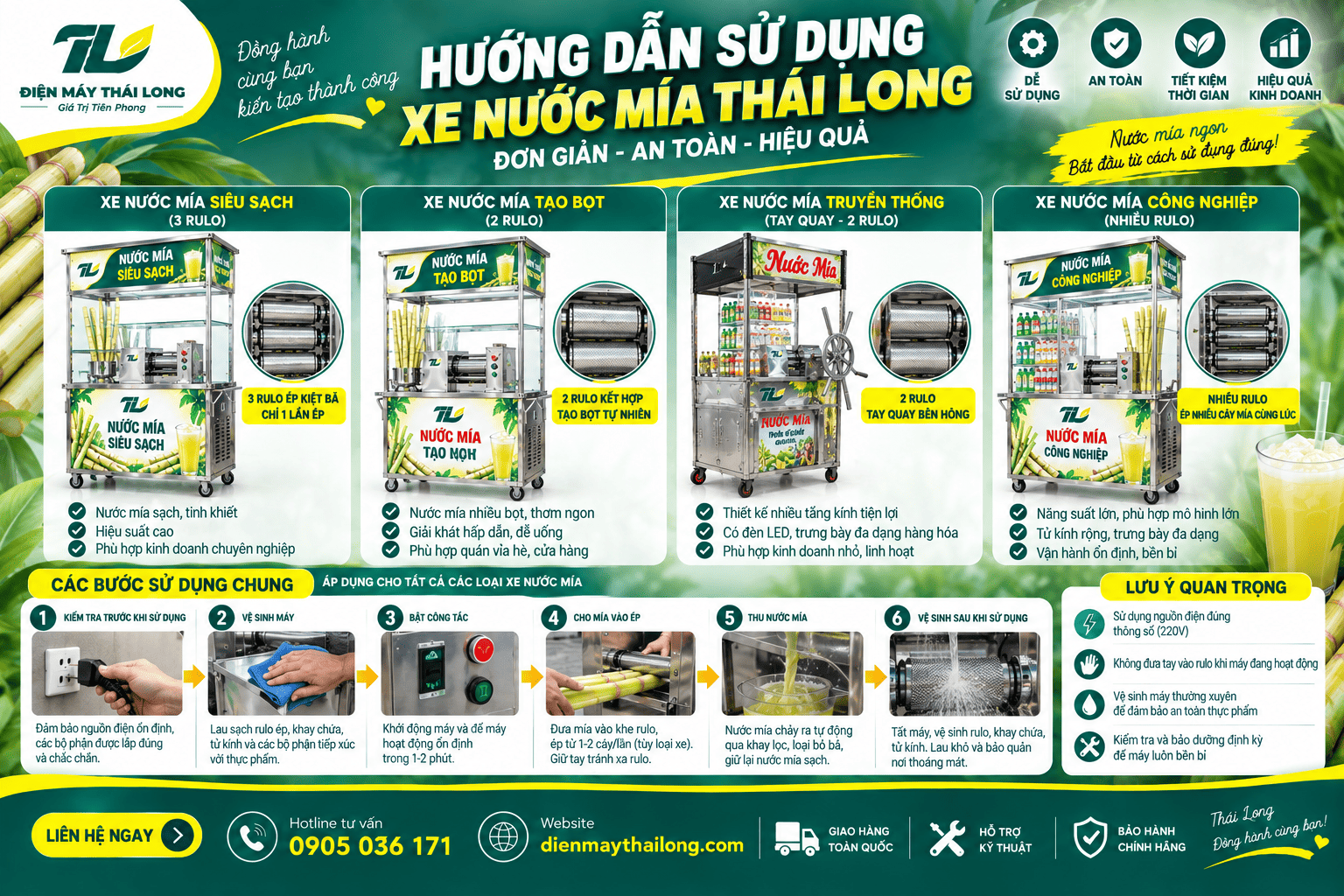 Hướng dẫn sử dụng xe nước mía các loại